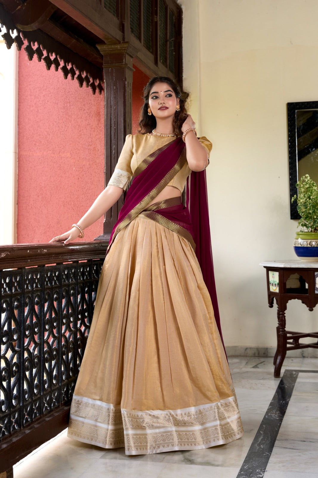 Stunning Kanchipuram Silk Zari Weaving Worked Lehenga Choli - INDIAN ELEGANCE