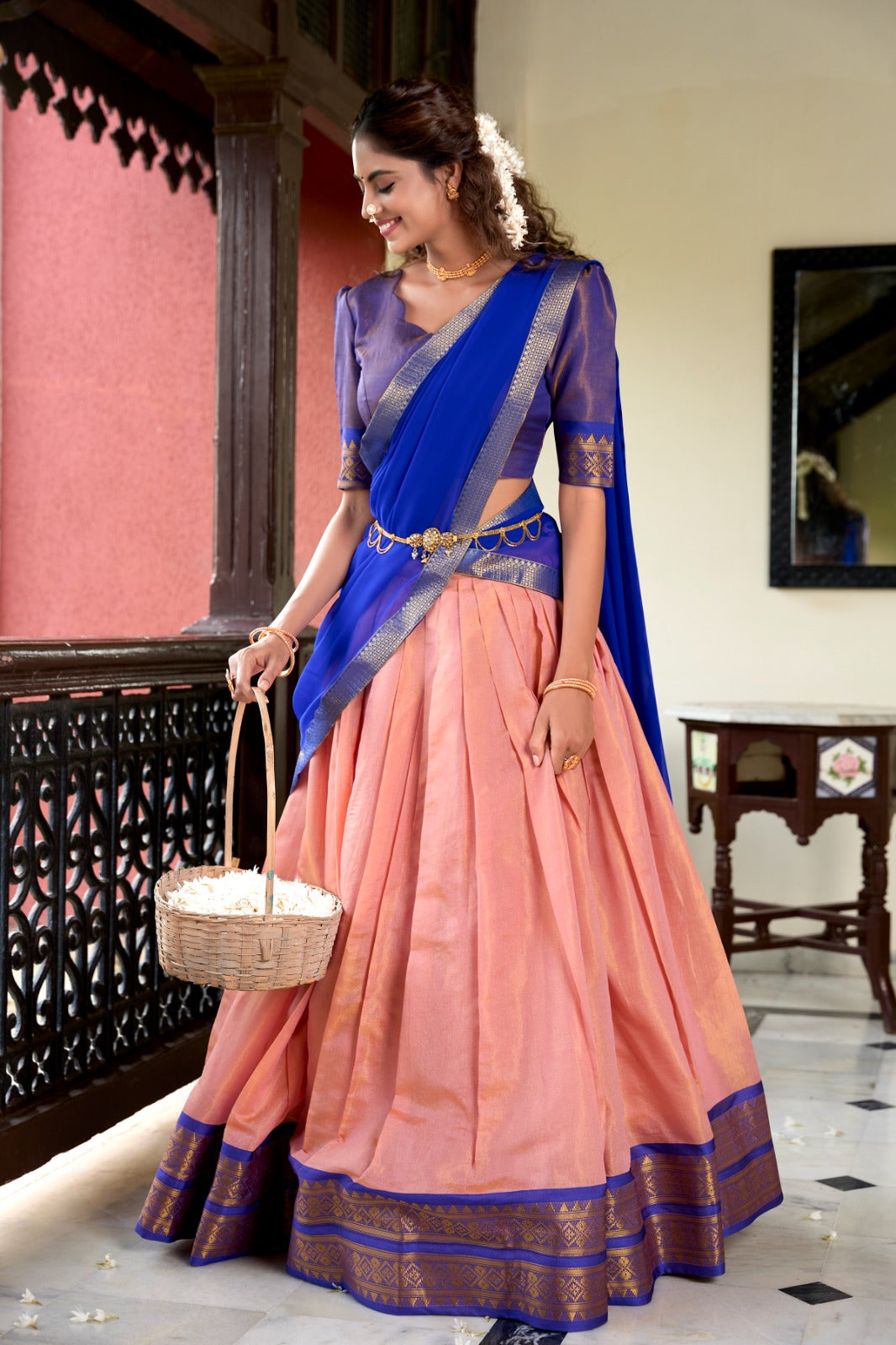 Stunning Kanchipuram Silk Zari Weaving Worked Lehenga Choli - INDIAN ELEGANCE