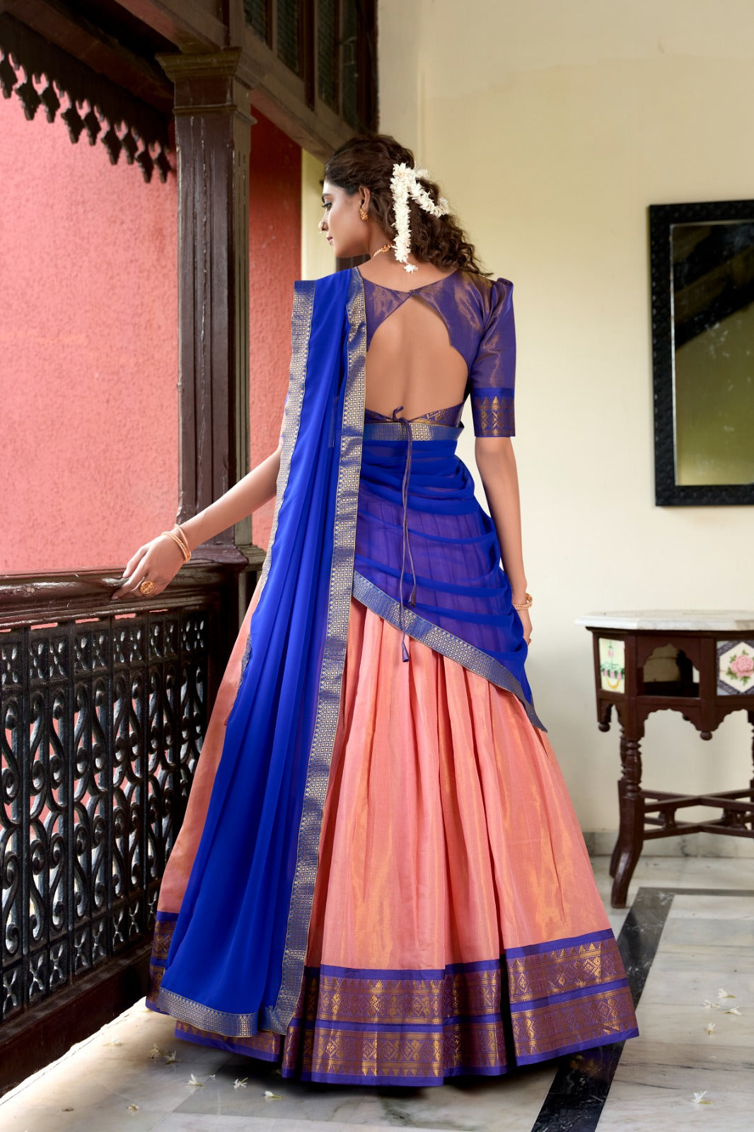 Stunning Kanchipuram Silk Zari Weaving Worked Lehenga Choli - INDIAN ELEGANCE