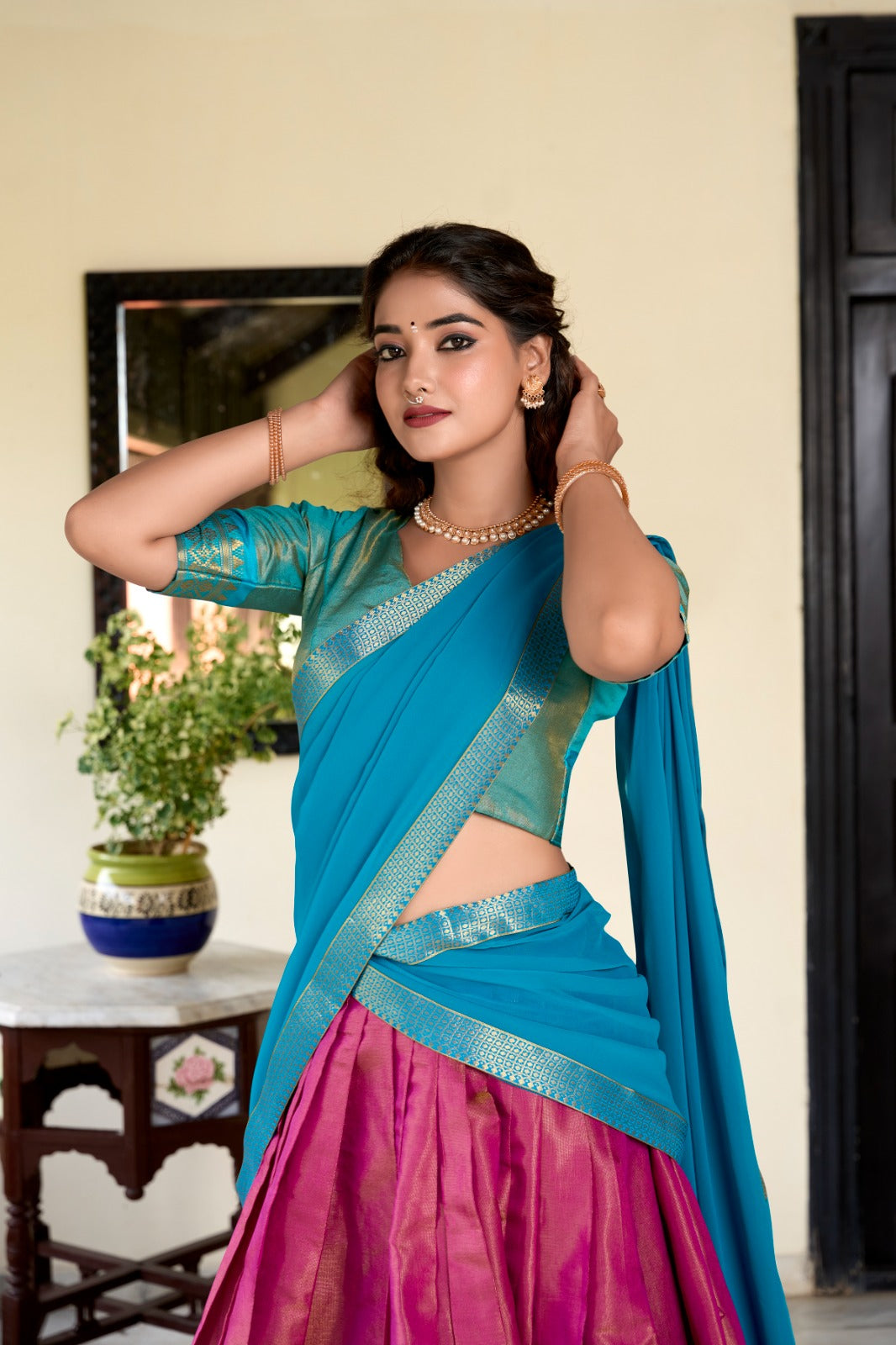 Stunning Kanchipuram Silk Zari Weaving Worked Lehenga Choli - INDIAN ELEGANCE