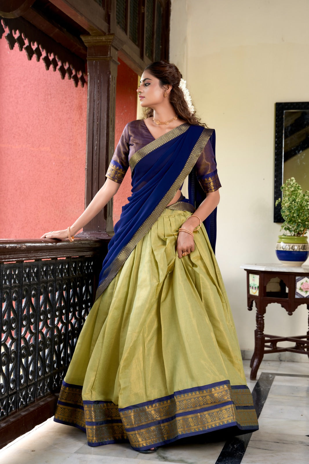 Stunning Kanchipuram Silk Zari Weaving Worked Lehenga Choli - INDIAN ELEGANCE