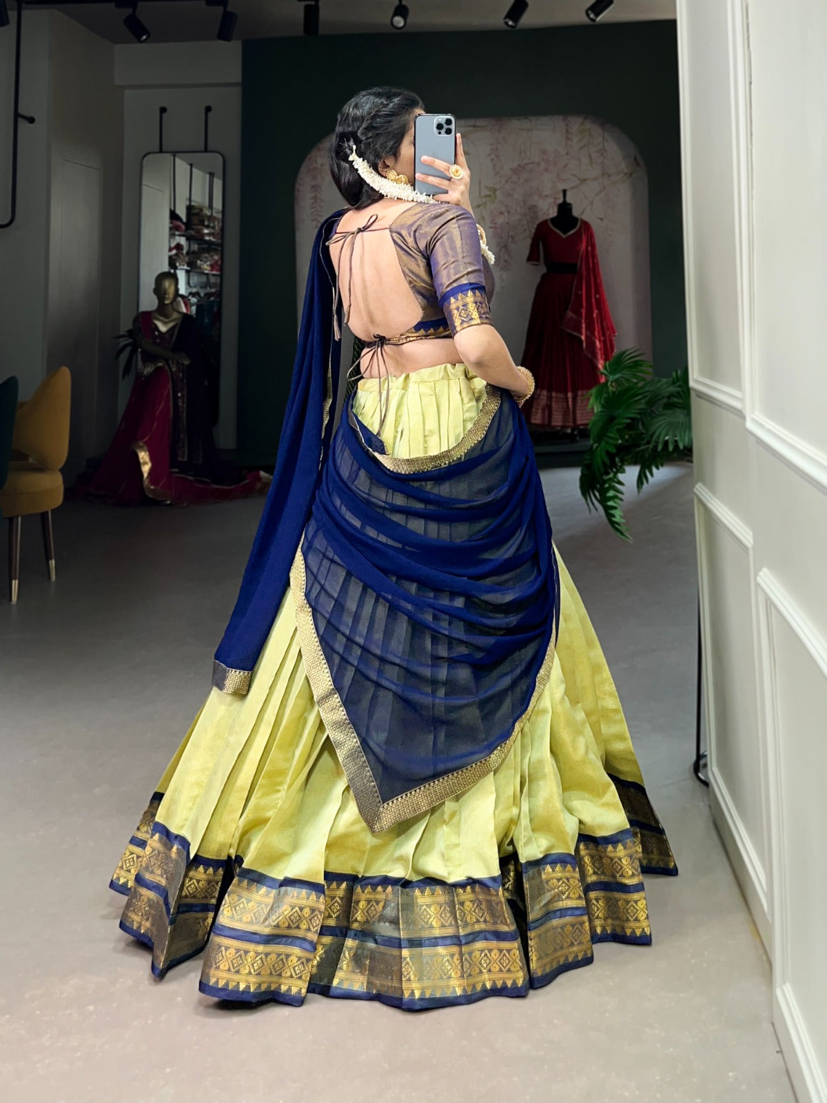 Stunning Kanchipuram Silk Zari Weaving Worked Lehenga Choli - INDIAN ELEGANCE