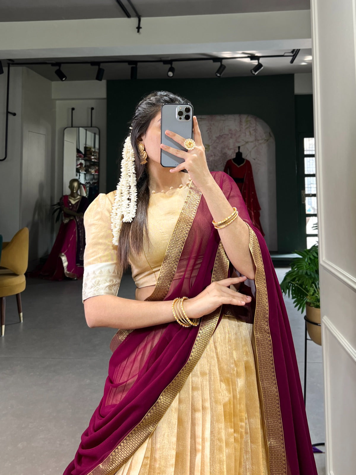 Stunning Kanchipuram Silk Zari Weaving Worked Lehenga Choli - INDIAN ELEGANCE