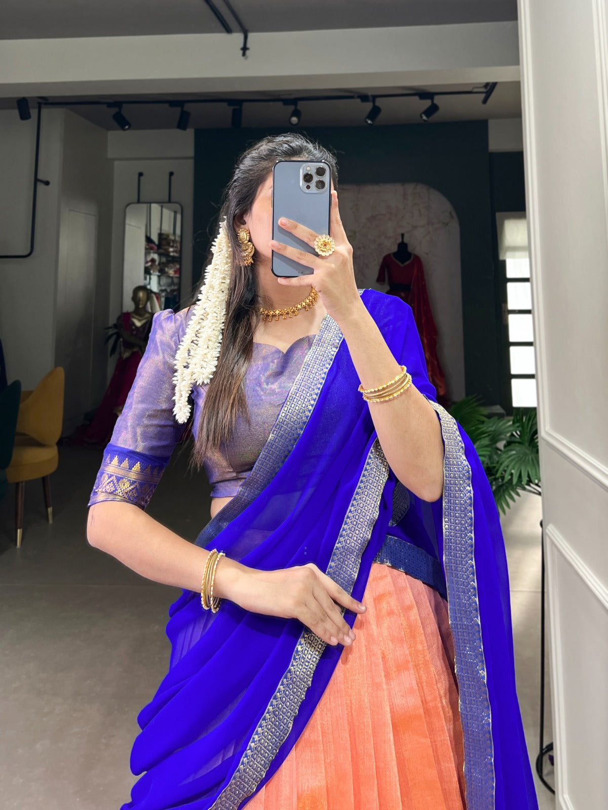Stunning Kanchipuram Silk Zari Weaving Worked Lehenga Choli - INDIAN ELEGANCE