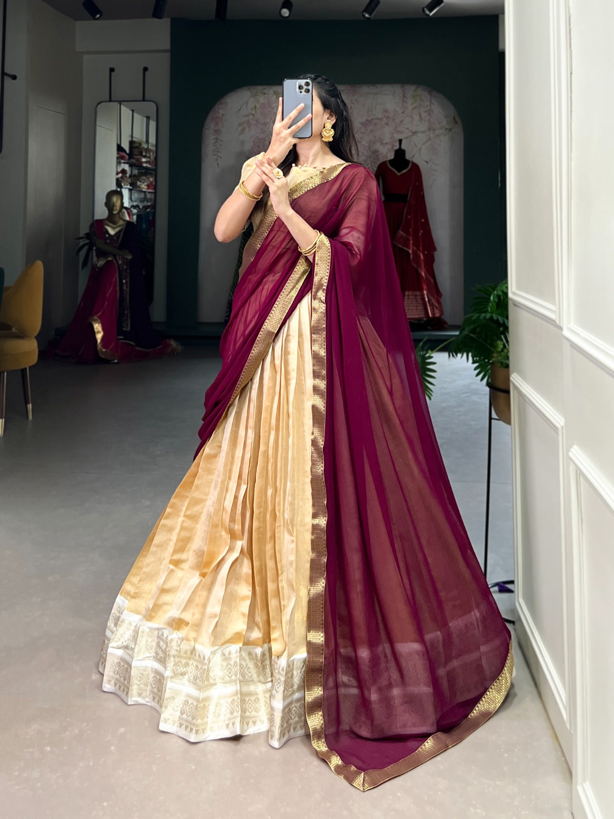 Stunning Kanchipuram Silk Zari Weaving Worked Lehenga Choli - INDIAN ELEGANCE