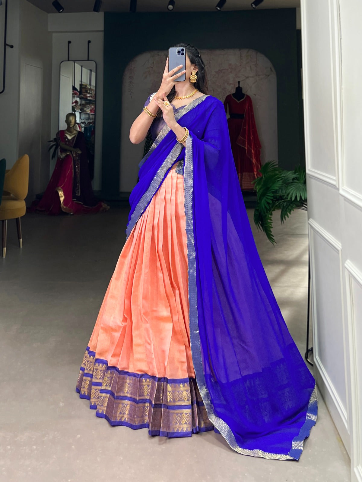 Stunning Kanchipuram Silk Zari Weaving Worked Lehenga Choli - INDIAN ELEGANCE