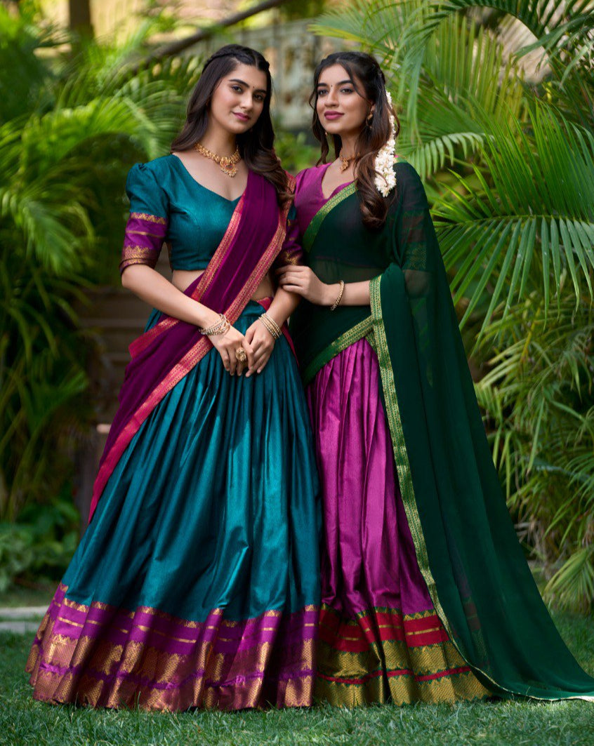 Refined Poly Cotton Zari Weaving Worked Lehenga Choli - INDIAN ELEGANCE