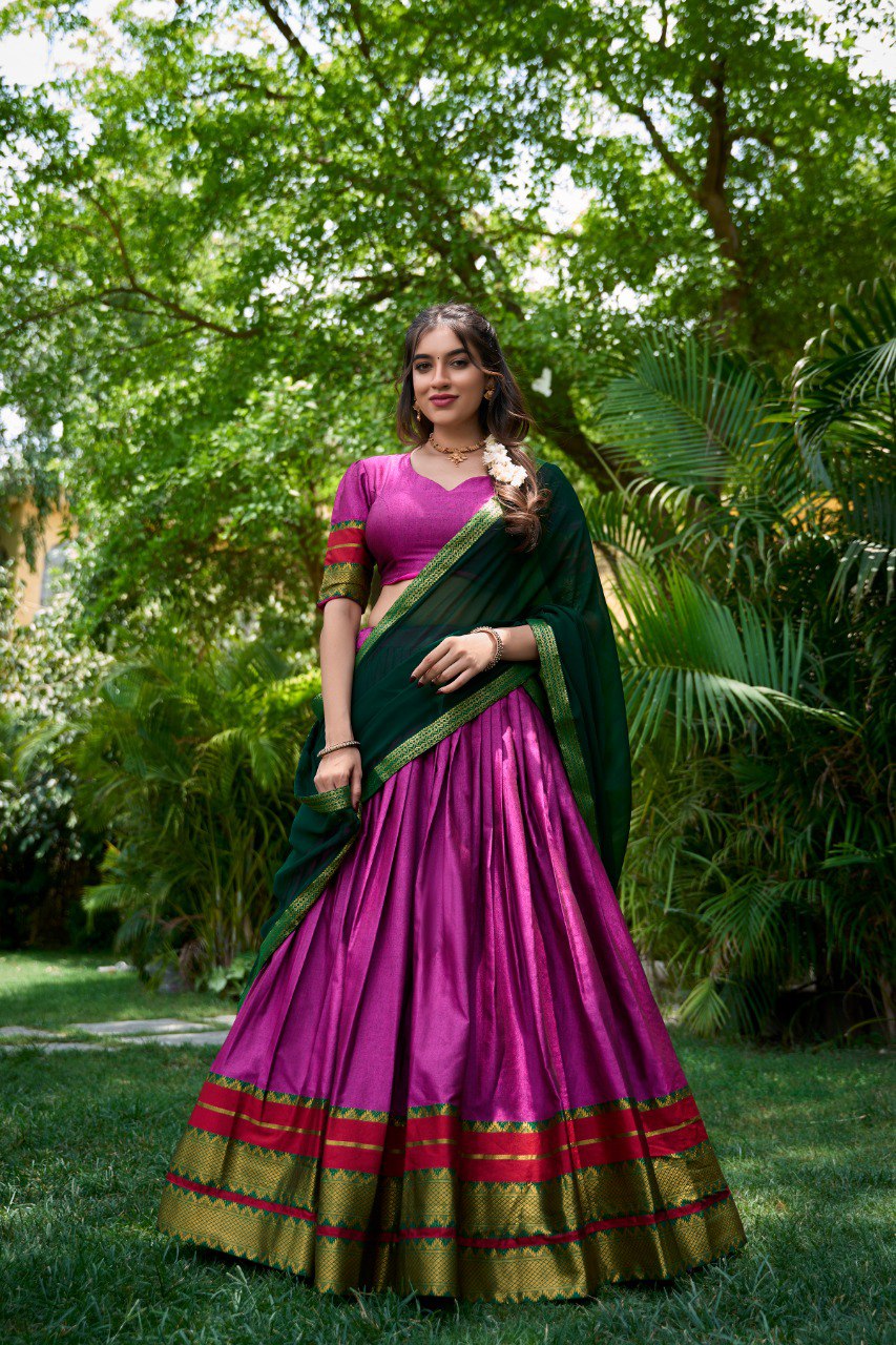 Refined Poly Cotton Zari Weaving Worked Lehenga Choli - INDIAN ELEGANCE