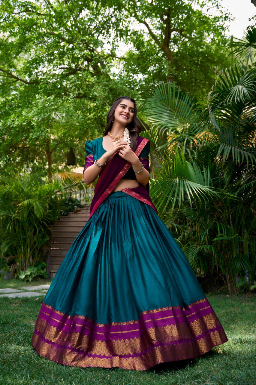 Refined Poly Cotton Zari Weaving Worked Lehenga Choli - INDIAN ELEGANCE