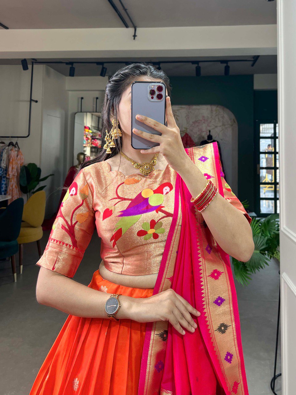 Elegant Paithani Silk Weaving Zari Worked Lehenga Choli - INDIAN ELEGANCE