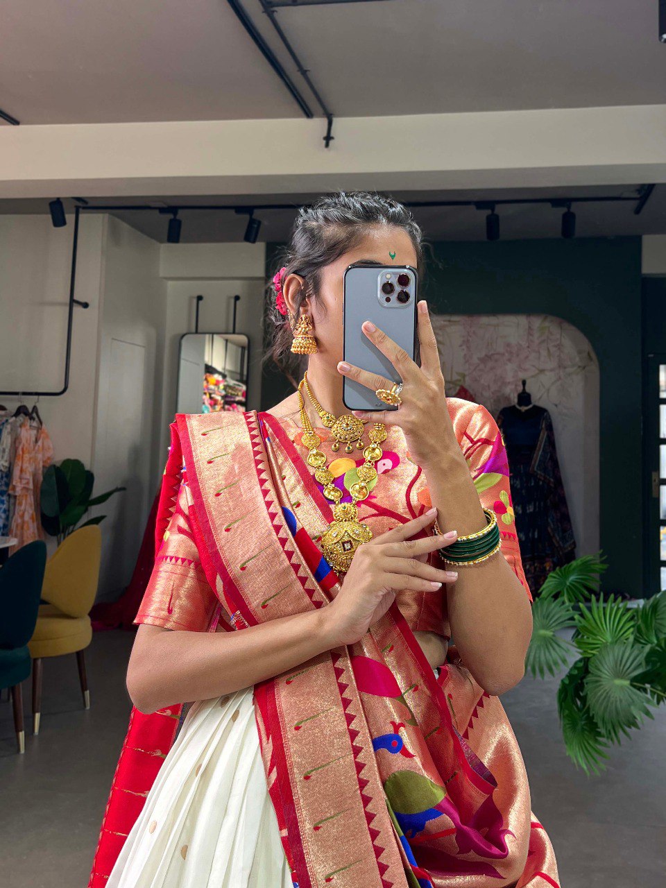 Gorgeous White Paithani Silk Weaving Zari Worked Lehenga Choli - INDIAN ELEGANCE