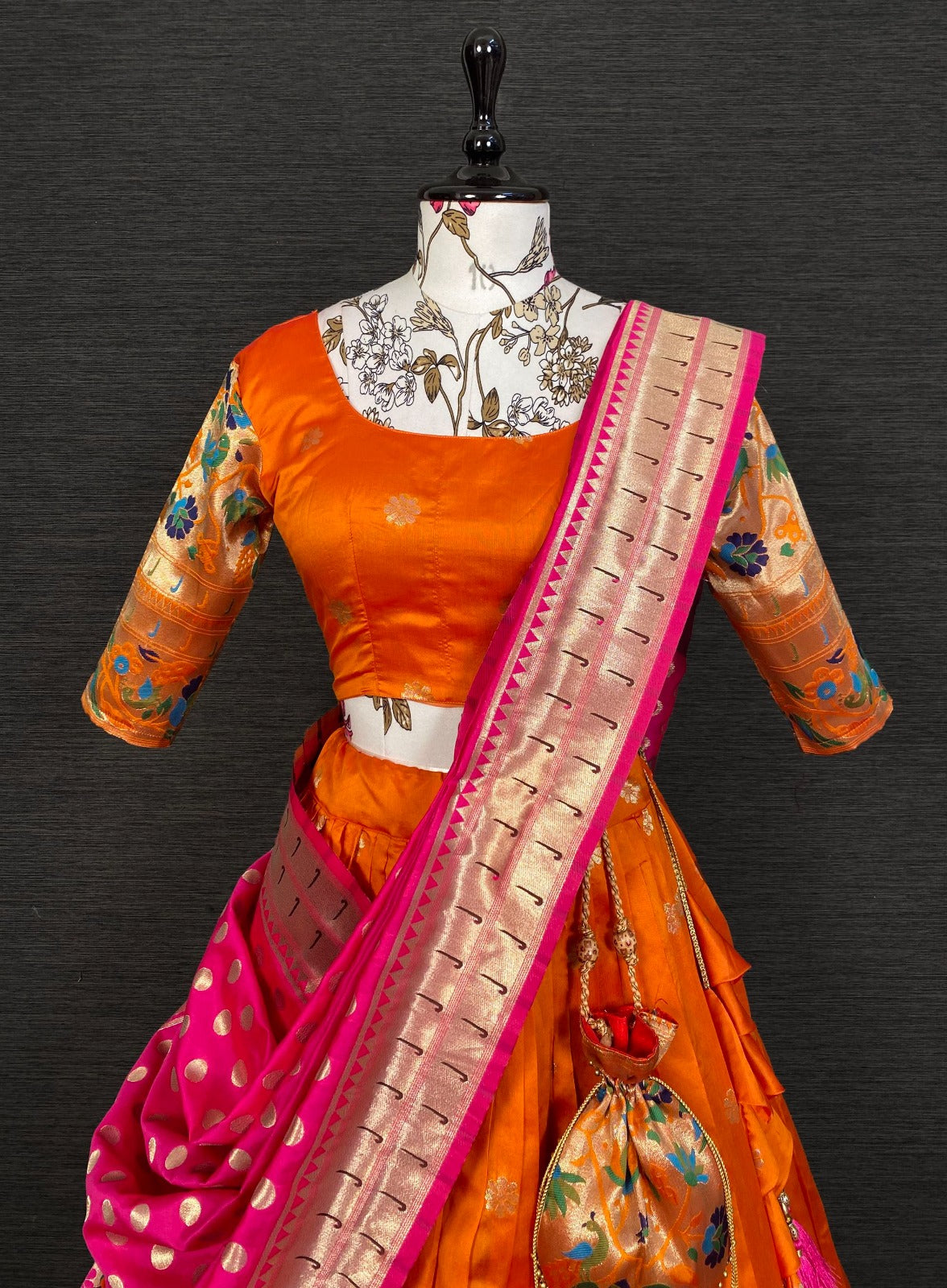 Resplendent Orange Paithani Silk Weaving Zari Worked Lehenga Choli - INDIAN ELEGANCE