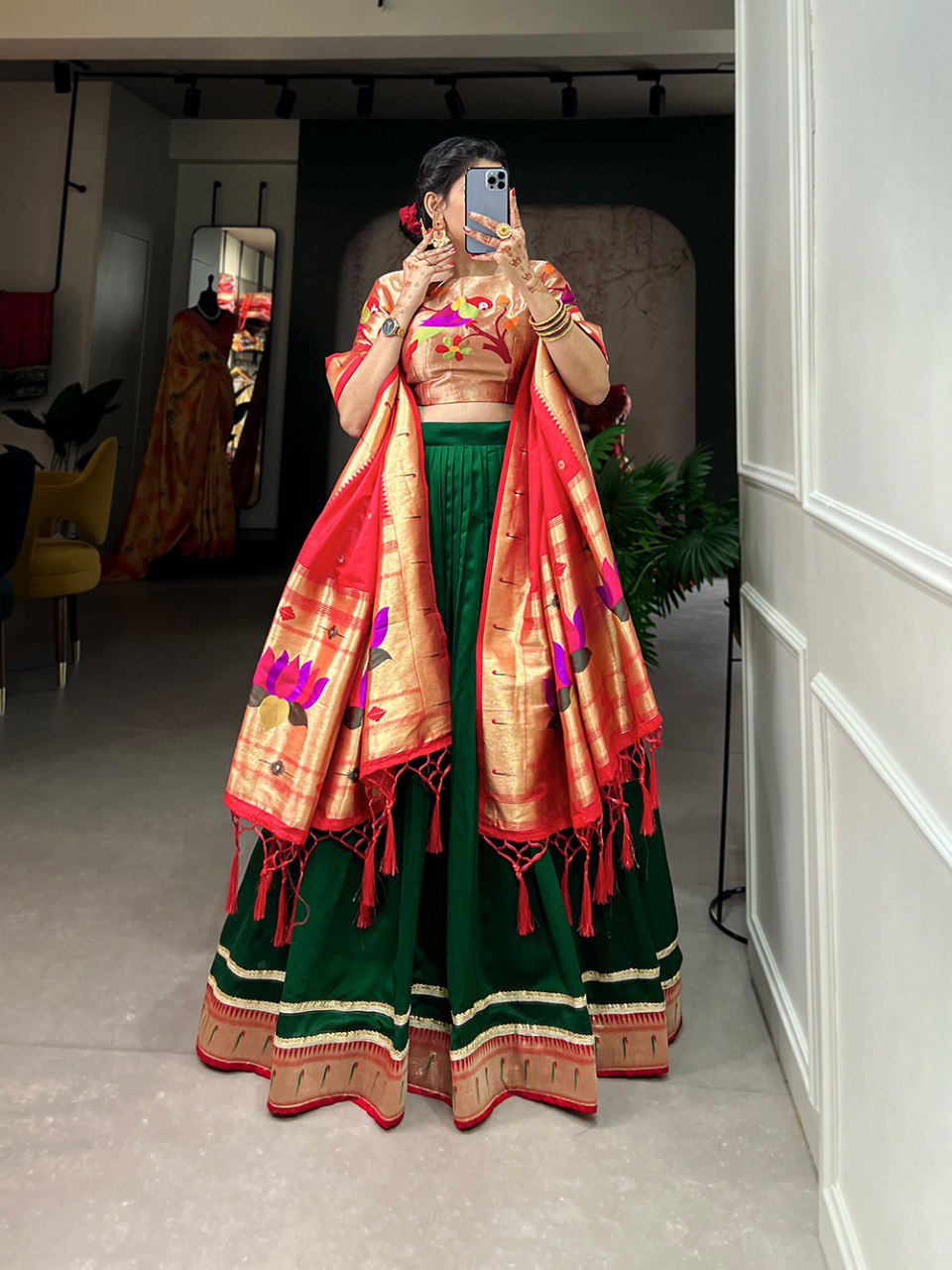 Appealing Vichitra Silk Paithani Lace Border Worked Lehenga Choli - INDIAN ELEGANCE