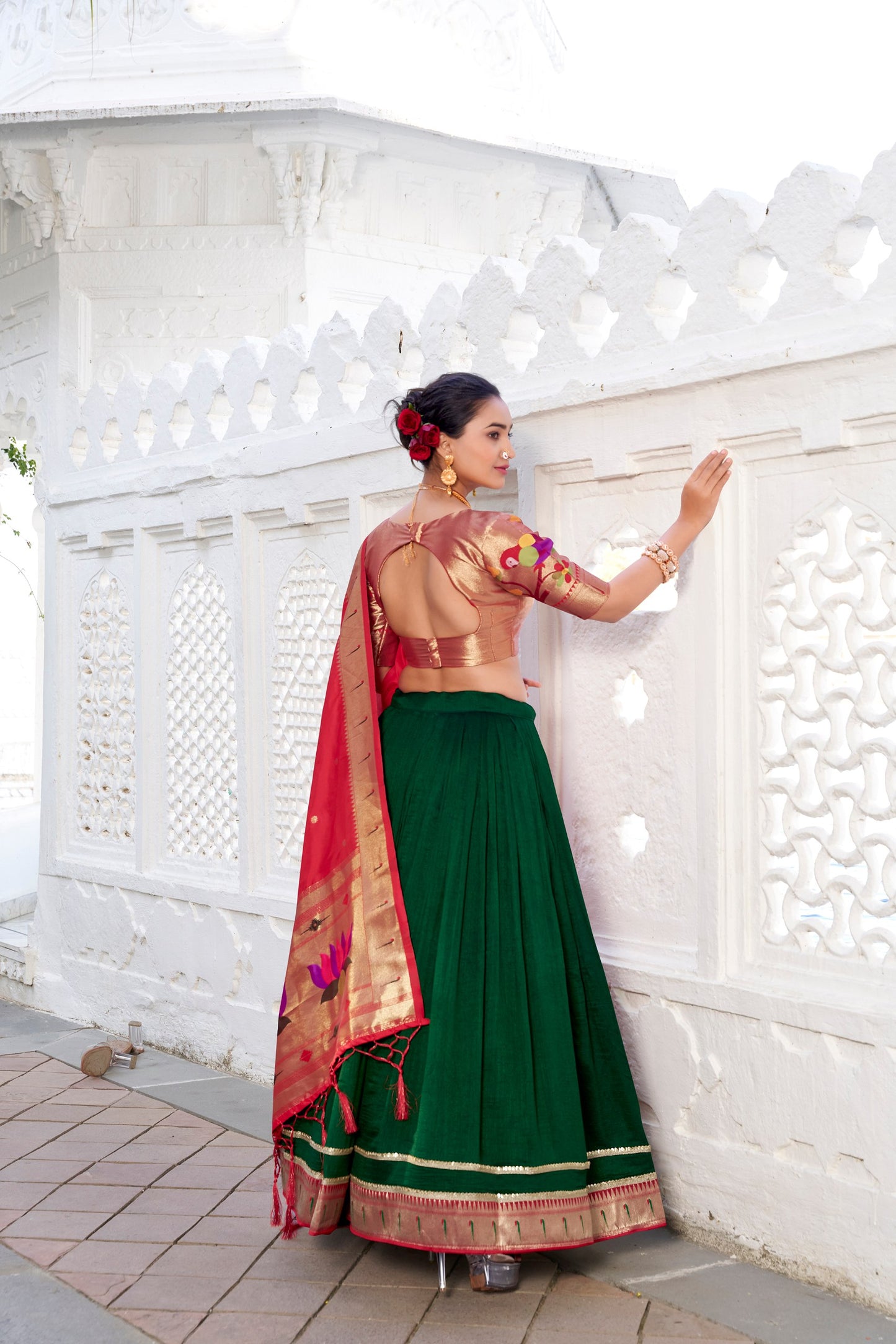 Appealing Vichitra Silk Paithani Lace Border Worked Lehenga Choli - INDIAN ELEGANCE