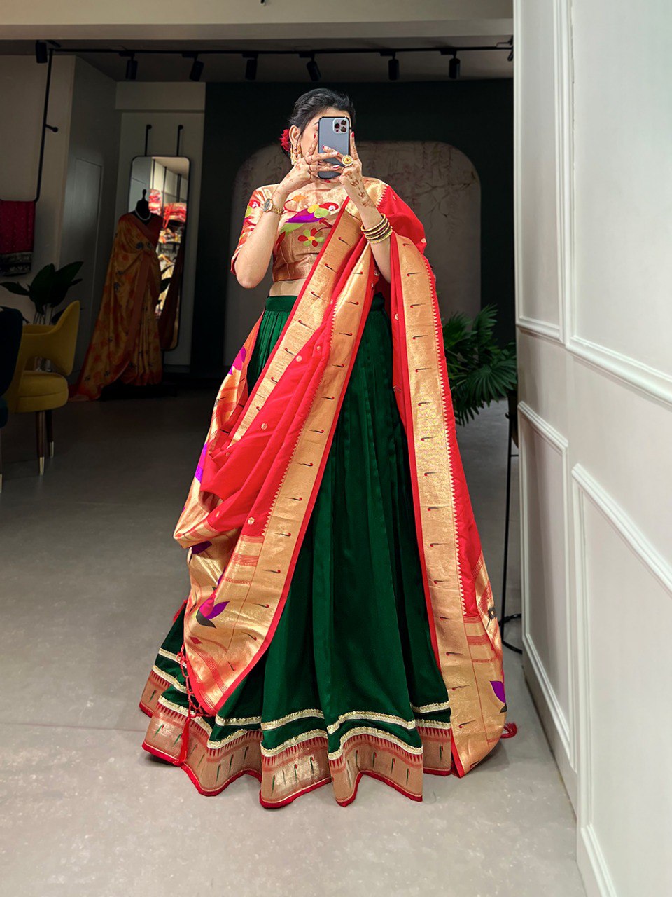 Appealing Vichitra Silk Paithani Lace Border Worked Lehenga Choli - INDIAN ELEGANCE
