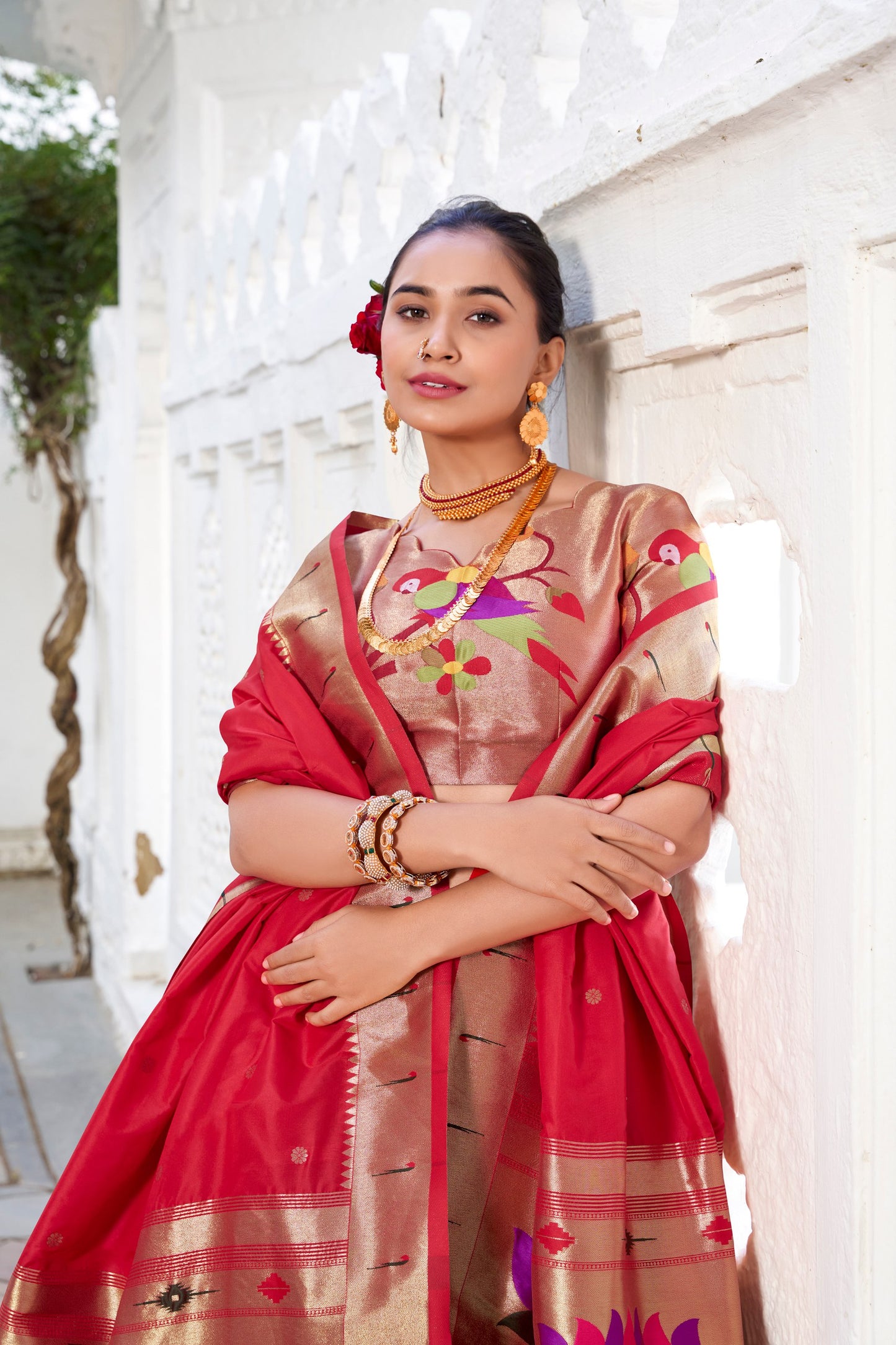 Appealing Vichitra Silk Paithani Lace Border Worked Lehenga Choli - INDIAN ELEGANCE