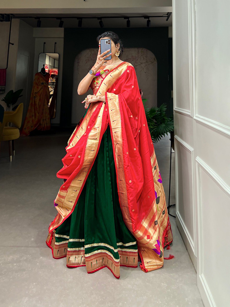 Appealing Vichitra Silk Paithani Lace Border Worked Lehenga Choli - INDIAN ELEGANCE