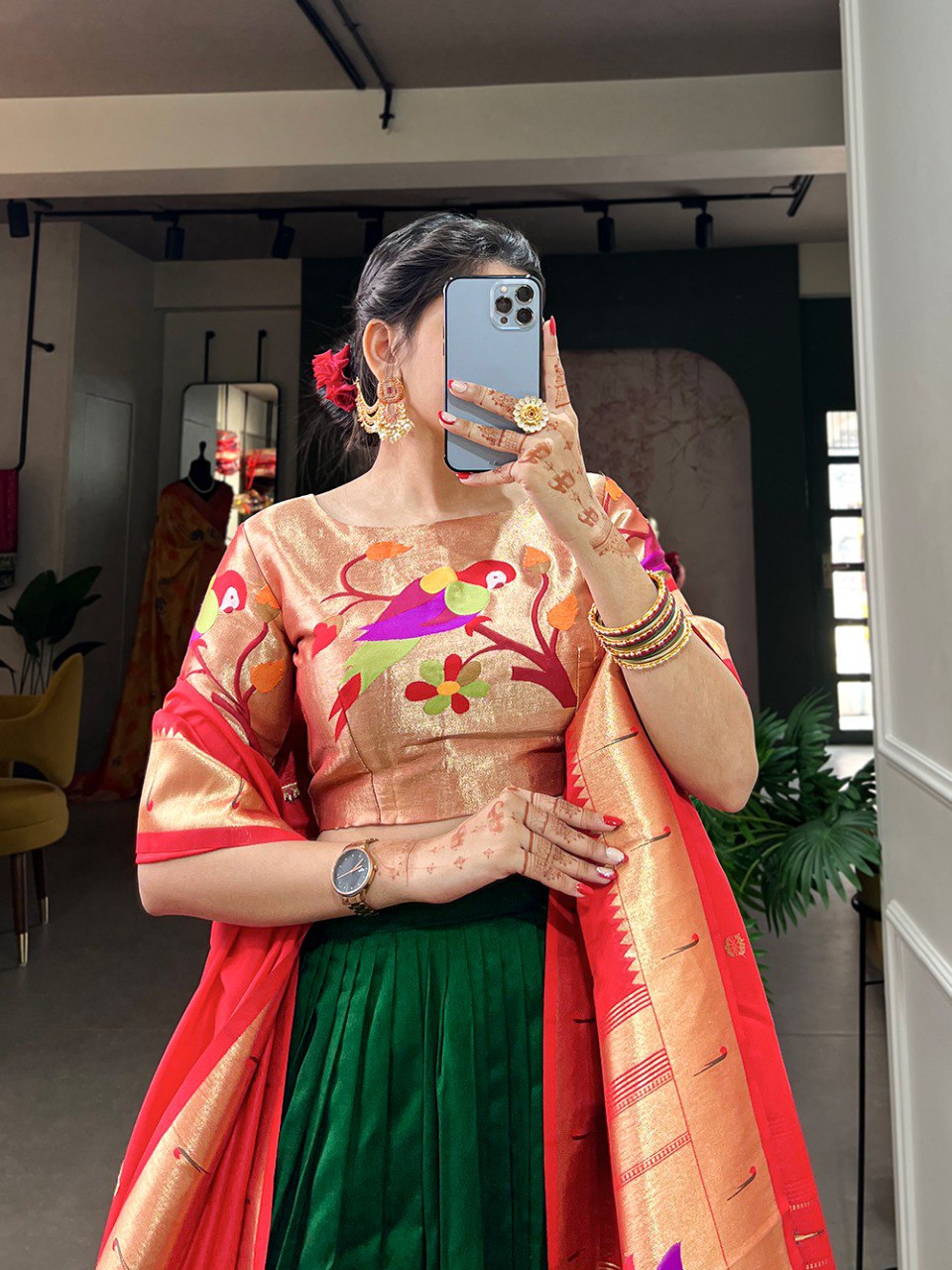 Appealing Vichitra Silk Paithani Lace Border Worked Lehenga Choli - INDIAN ELEGANCE