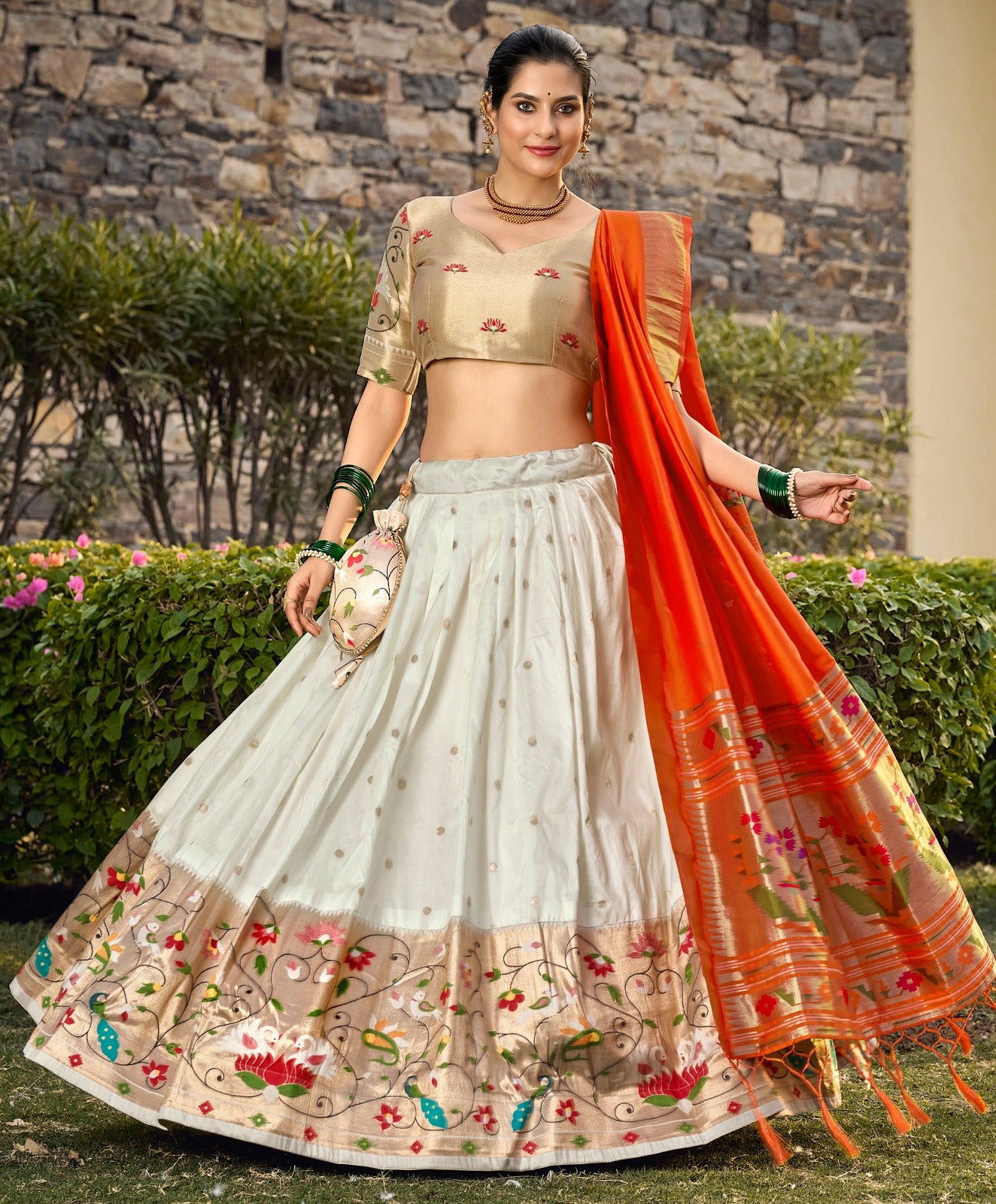 Hypnotic White Jacquard Silk Weaving Zari Worked Lehenga Choli - INDIAN ELEGANCE