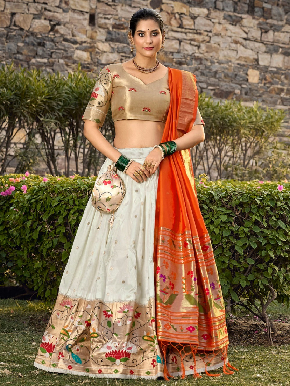 Hypnotic White Jacquard Silk Weaving Zari Worked Lehenga Choli - INDIAN ELEGANCE