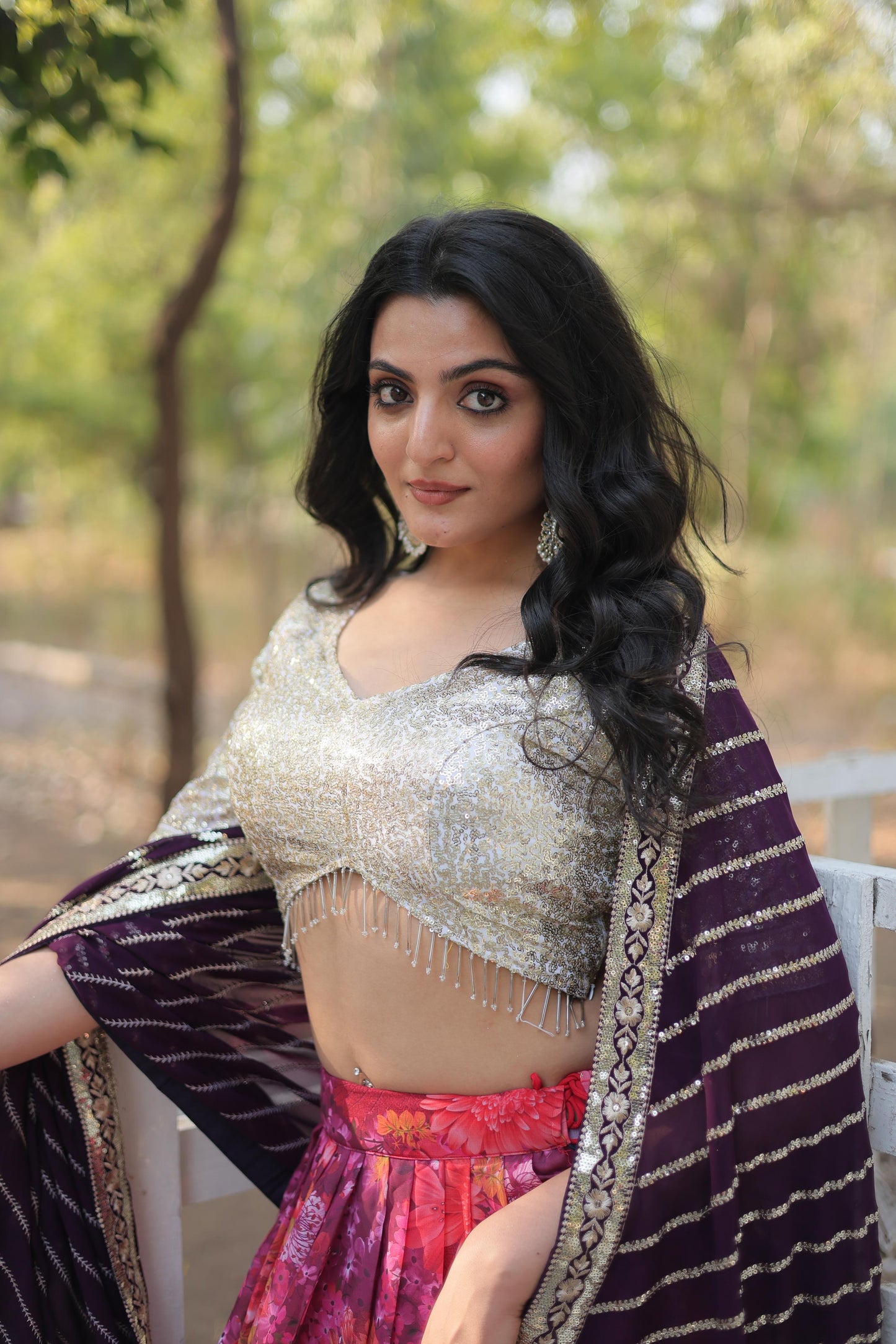 Enchanting Pink Georgette Floral Printed Sequins Embroidered Lehenga Set - INDIAN ELEGANCE