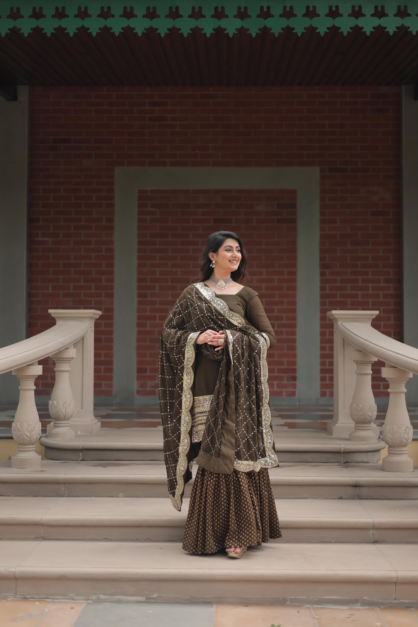 Dashing Faux Georgette Sequins Thread Worked Top Sharara Suit - INDIAN ELEGANCE