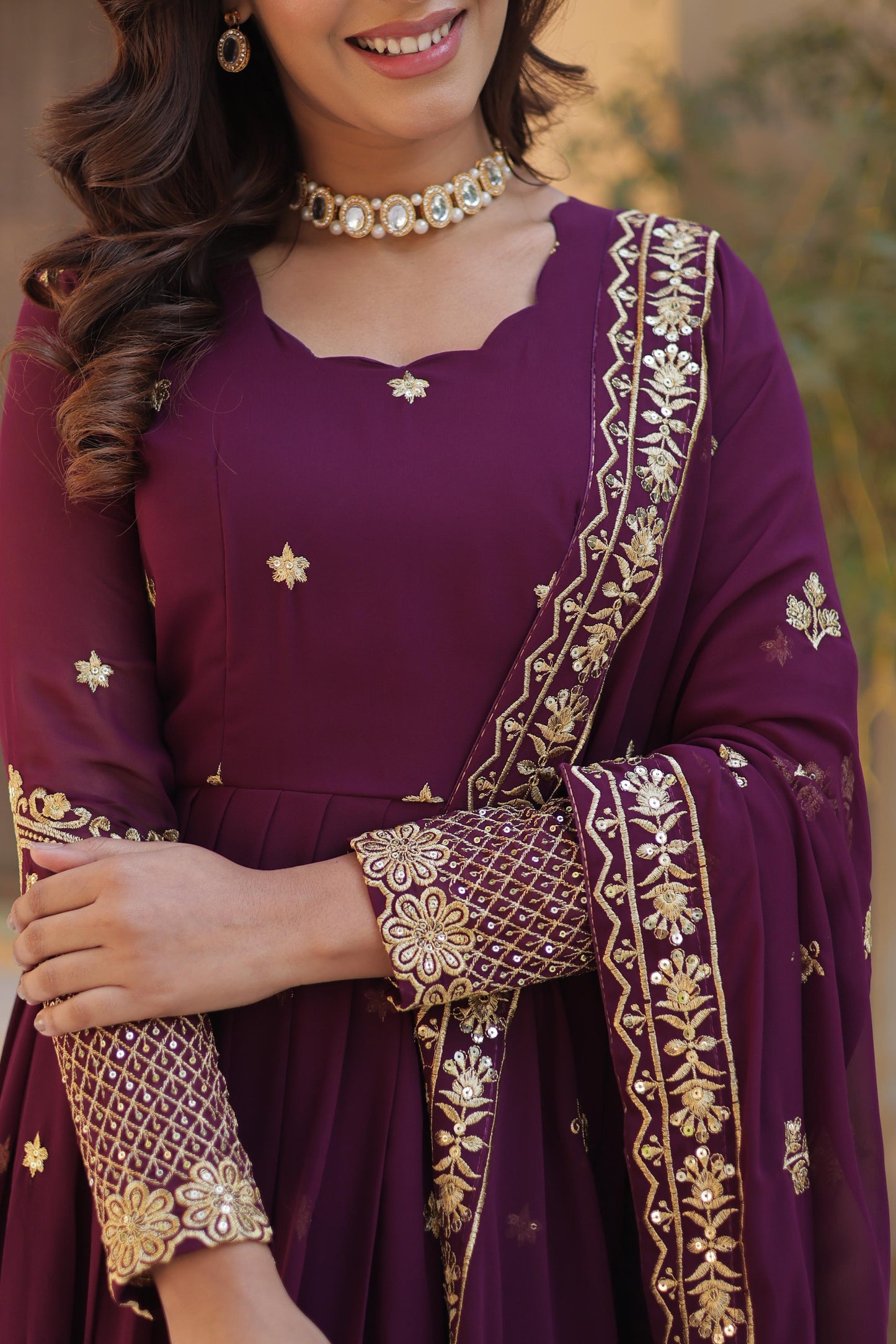 Breathtaking Faux Georgette Zari Sequins Embroidered Gown With Dupatta - INDIAN ELEGANCE
