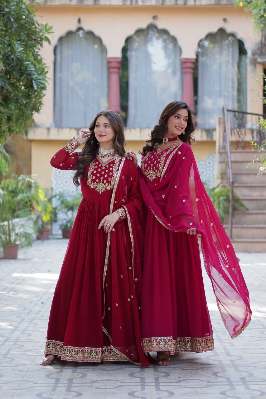 Ravishing Faux Georgette Rich Sequins Embroidered Gown With Dupatta - INDIAN ELEGANCE