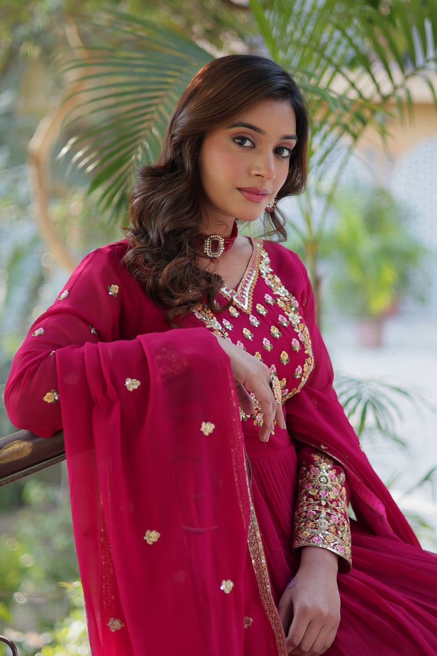Ravishing Faux Georgette Rich Sequins Embroidered Gown With Dupatta - INDIAN ELEGANCE