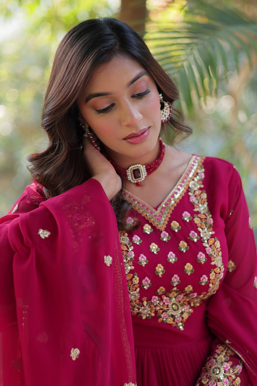 Ravishing Faux Georgette Rich Sequins Embroidered Gown With Dupatta - INDIAN ELEGANCE
