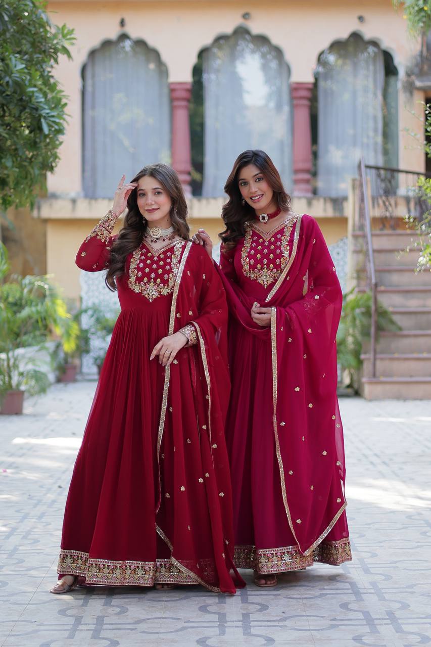 Ravishing Faux Georgette Rich Sequins Embroidered Gown With Dupatta - INDIAN ELEGANCE