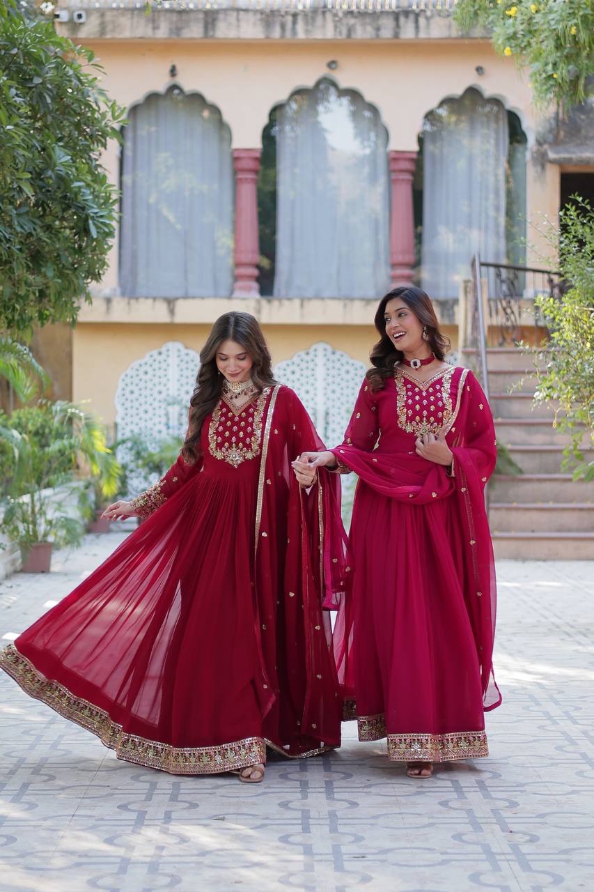 Ravishing Faux Georgette Rich Sequins Embroidered Gown With Dupatta - INDIAN ELEGANCE