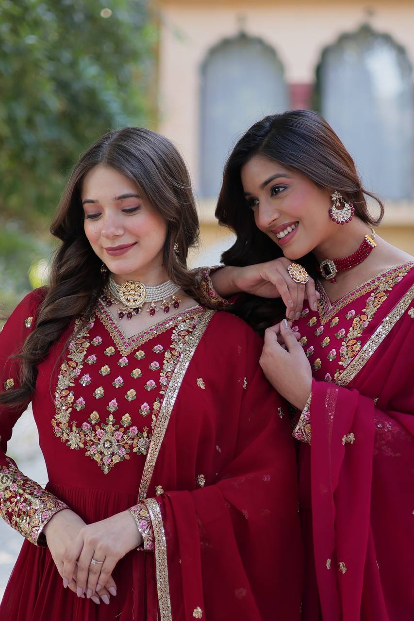 Ravishing Faux Georgette Rich Sequins Embroidered Gown With Dupatta - INDIAN ELEGANCE