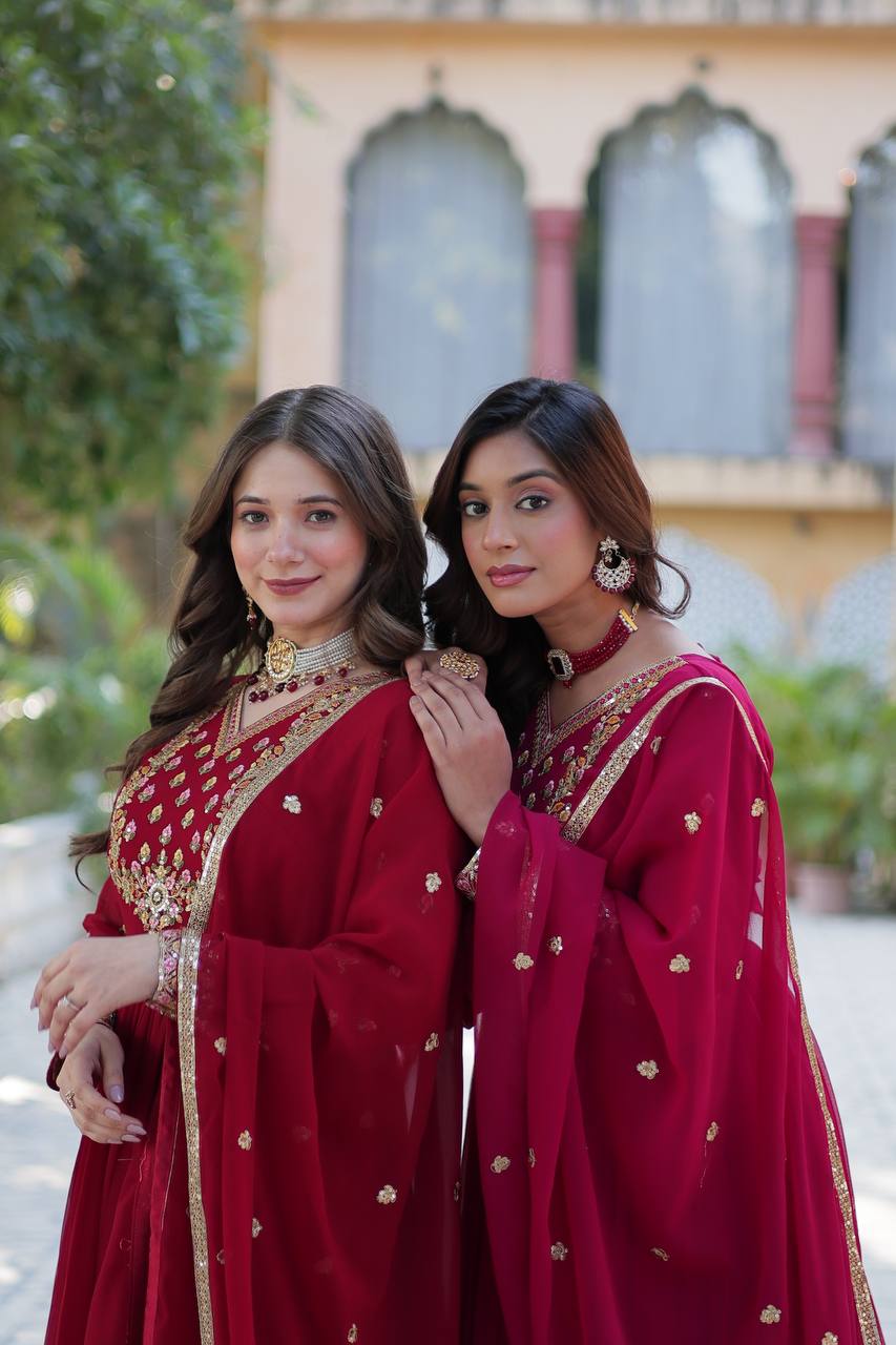 Ravishing Faux Georgette Rich Sequins Embroidered Gown With Dupatta - INDIAN ELEGANCE