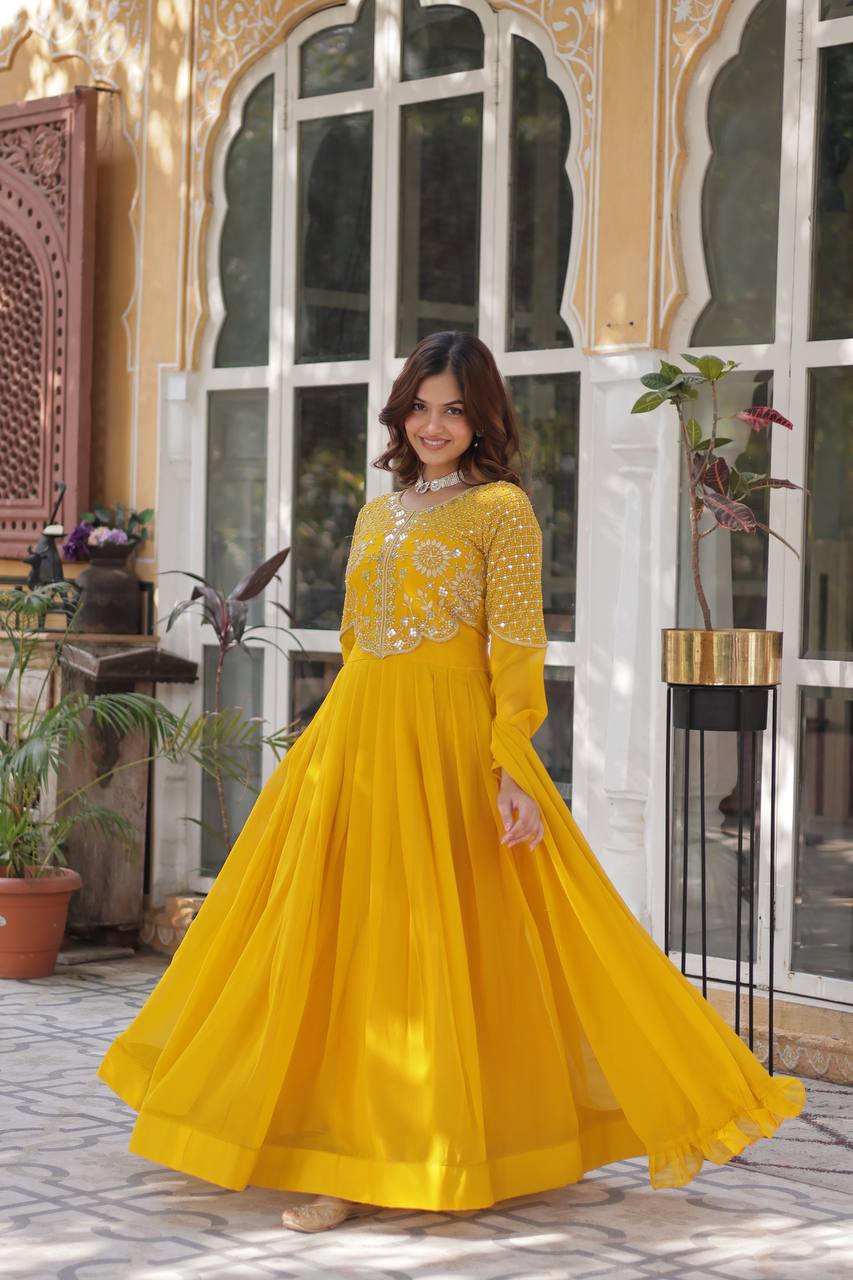 Graceful Faux Blooming Georgette Gown With Dupatta