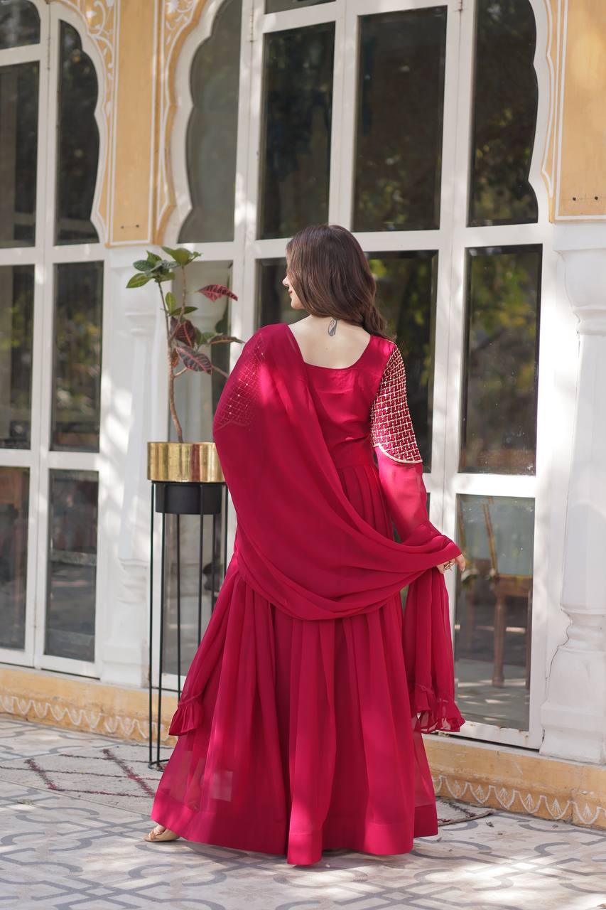 Graceful Faux Blooming Georgette Gown With Dupatta