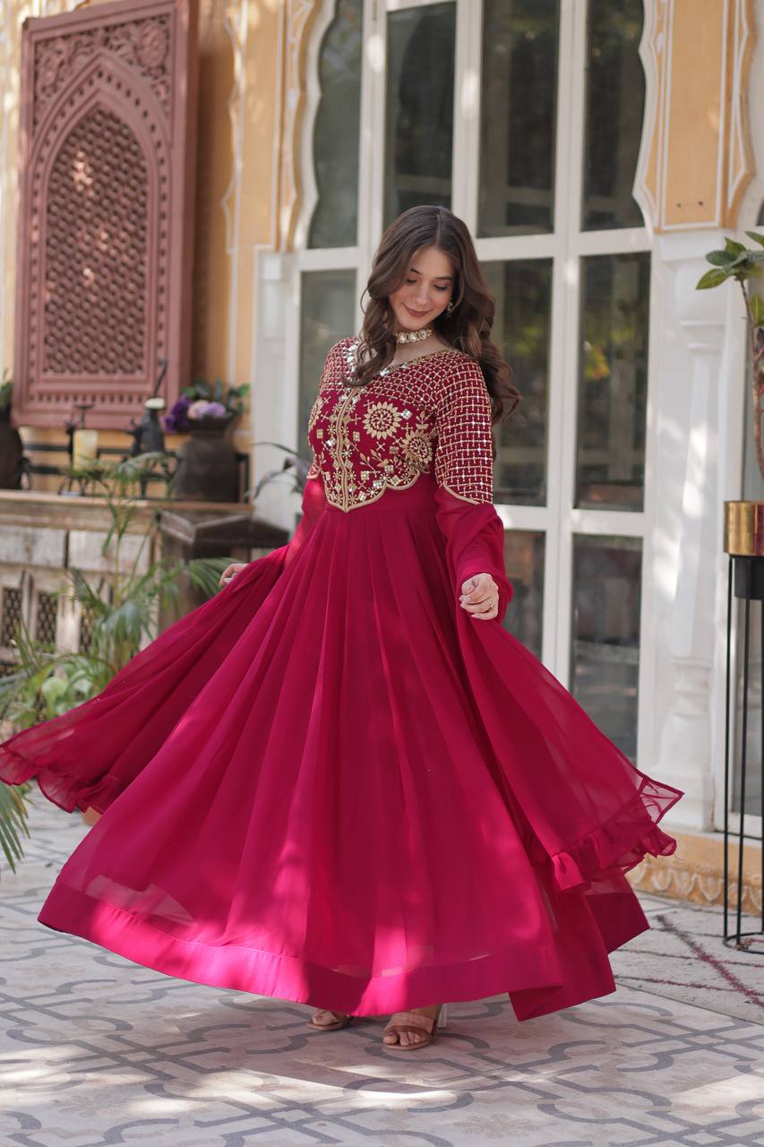 Graceful Faux Blooming Georgette Gown With Dupatta