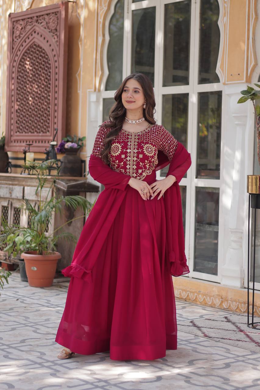 Graceful Faux Blooming Georgette Gown With Dupatta