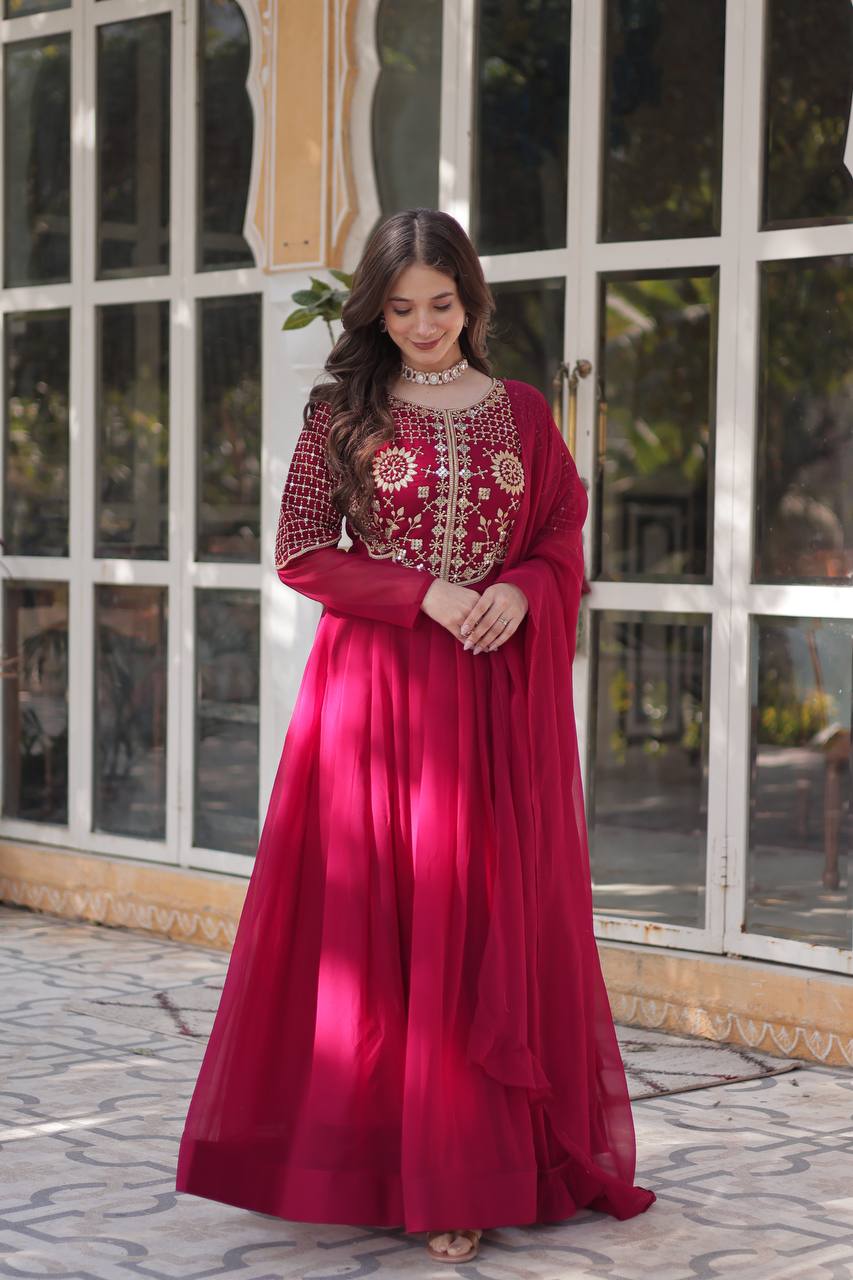 Graceful Faux Blooming Georgette Gown With Dupatta