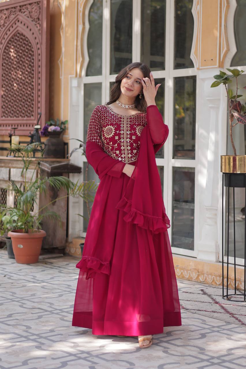 Graceful Faux Blooming Georgette Gown With Dupatta