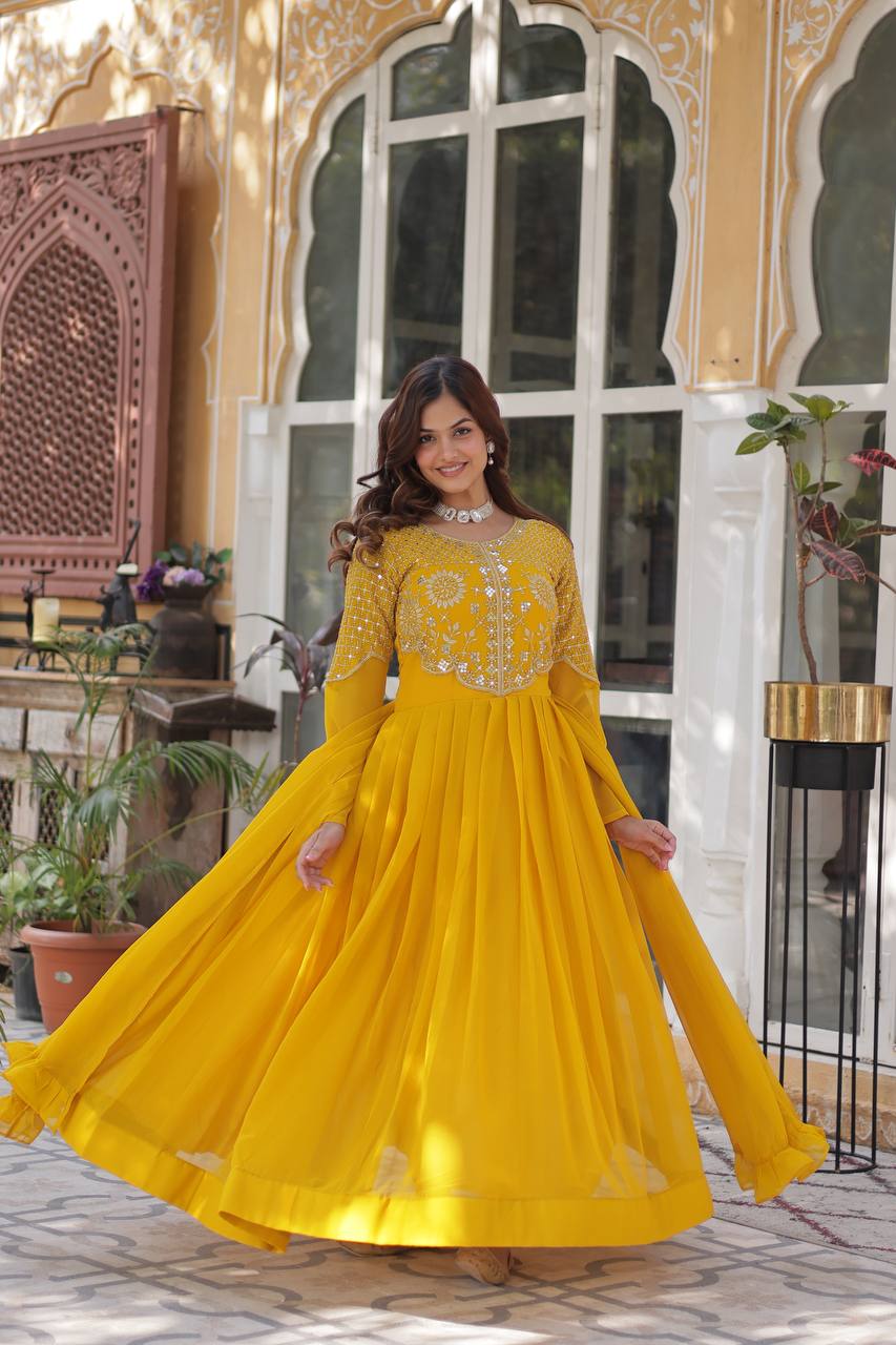 Graceful Faux Blooming Georgette Gown With Dupatta