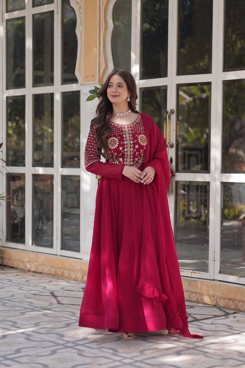 Graceful Faux Blooming Georgette Gown With Dupatta