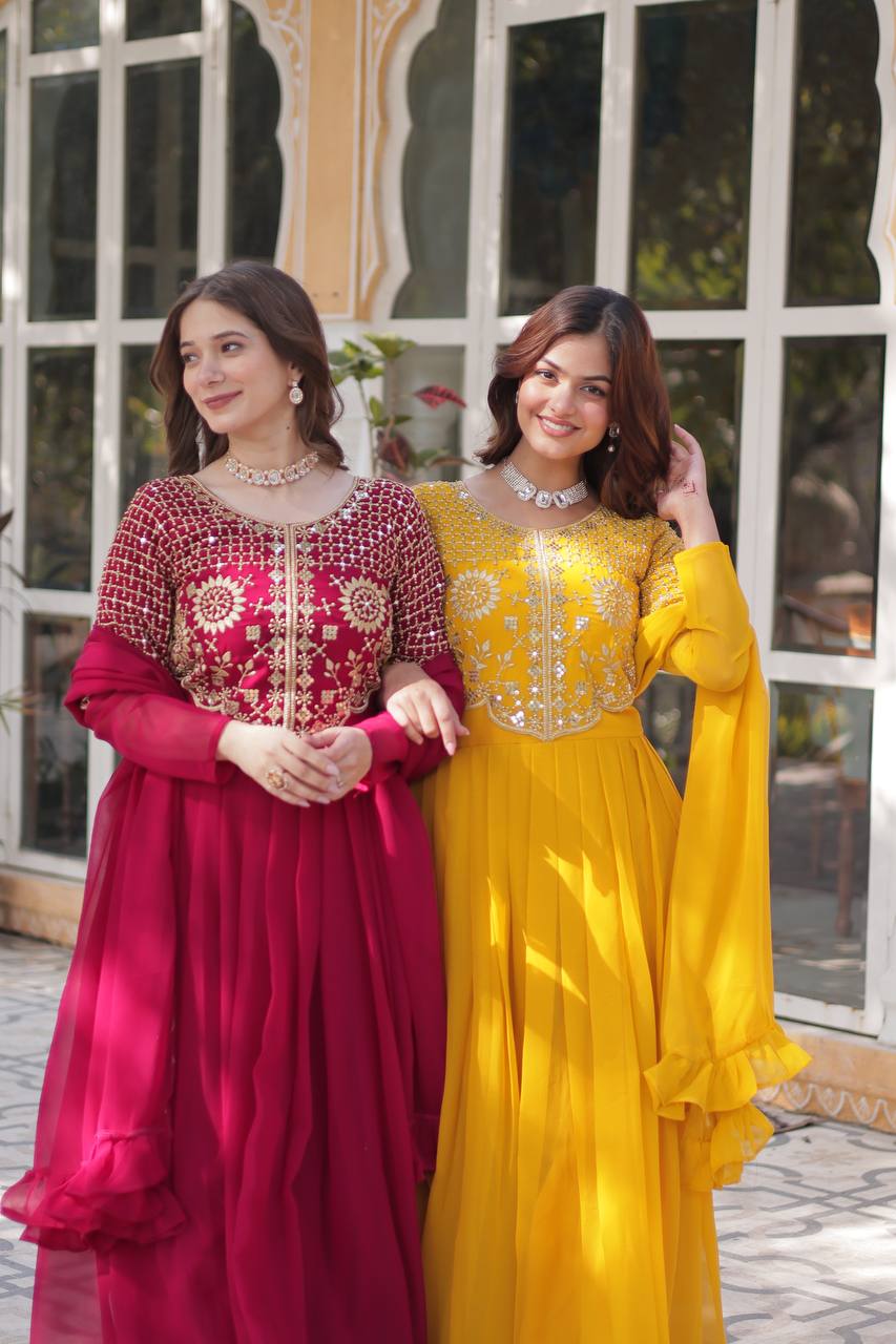 Graceful Faux Blooming Georgette Gown With Dupatta