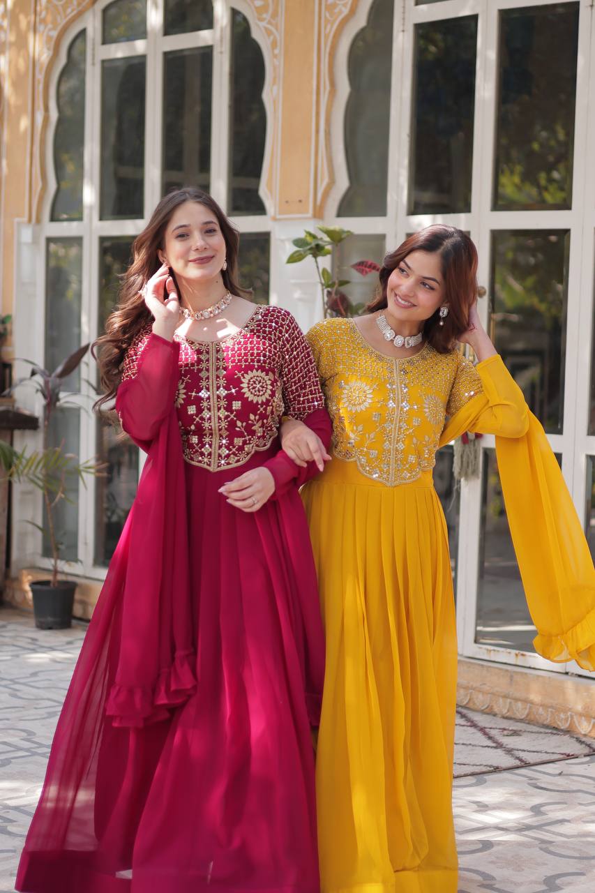 Graceful Faux Blooming Georgette Gown With Dupatta