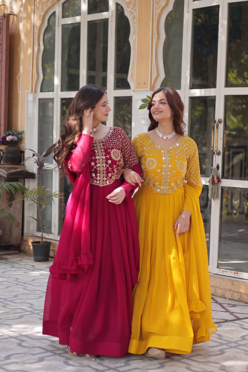 Graceful Faux Blooming Georgette Gown With Dupatta