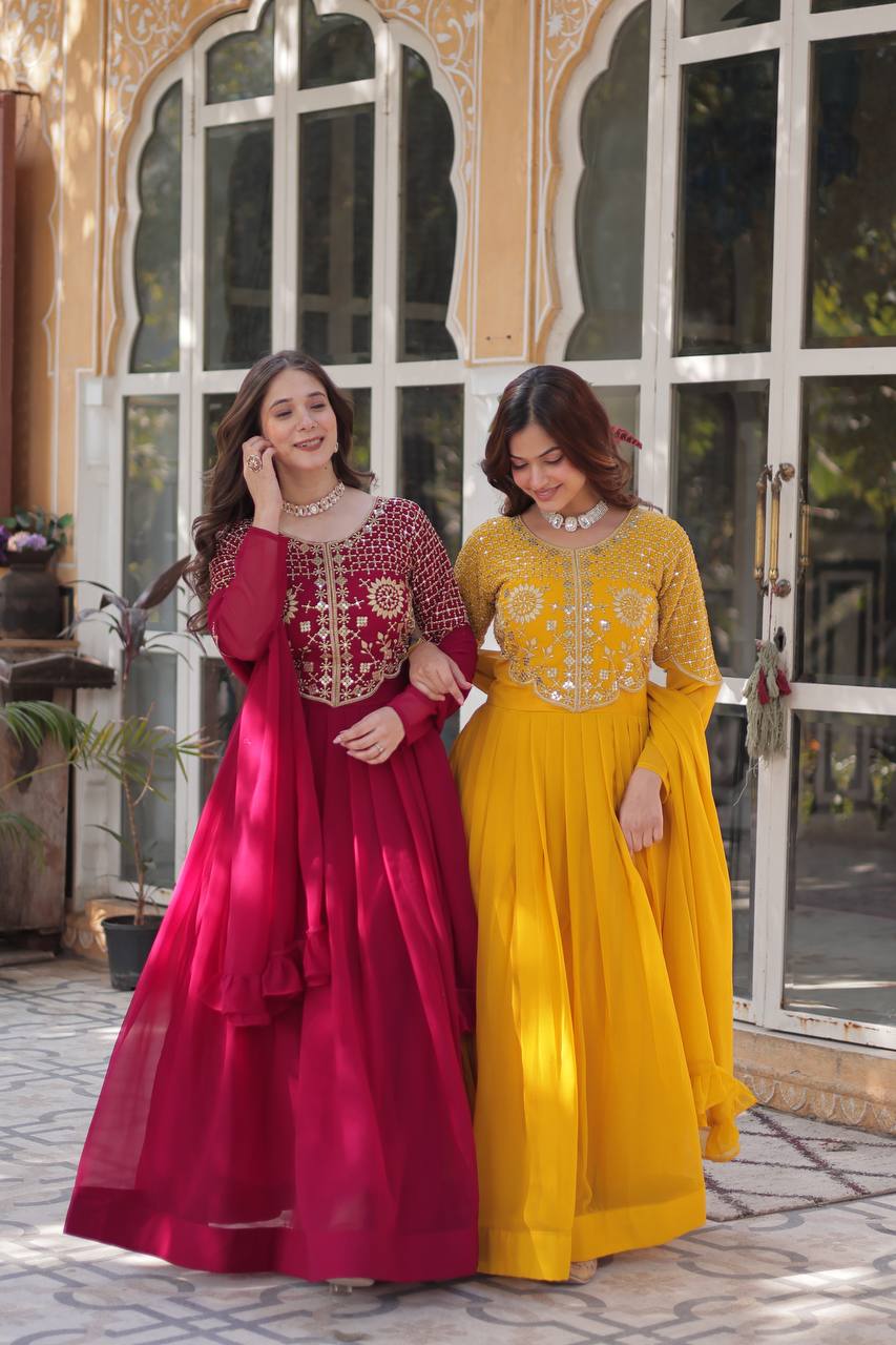 Graceful Faux Blooming Georgette Gown With Dupatta
