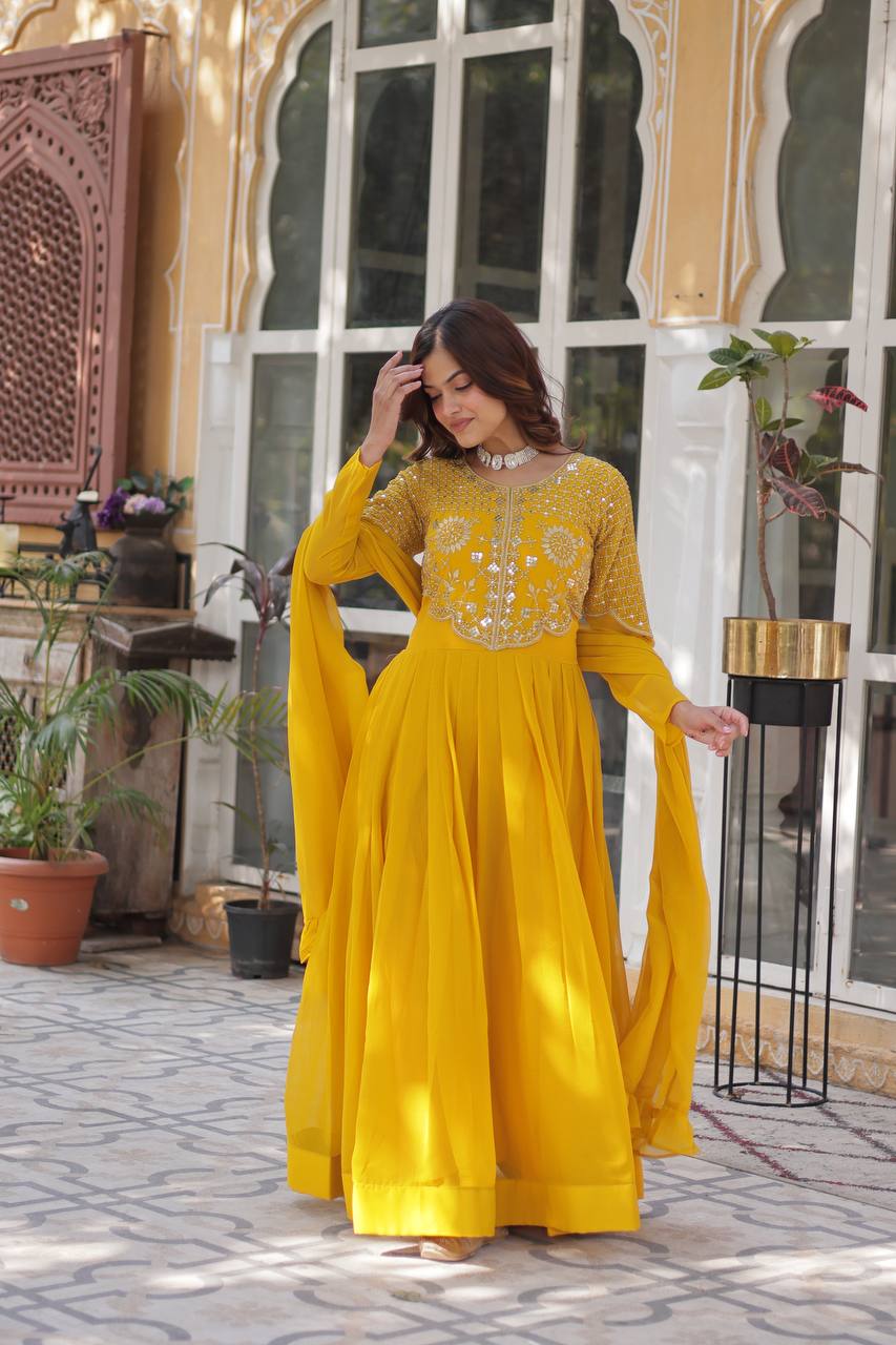Graceful Faux Blooming Georgette Gown With Dupatta