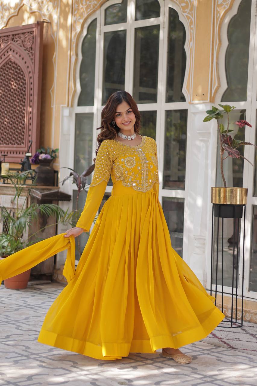 Graceful Faux Blooming Georgette Gown With Dupatta