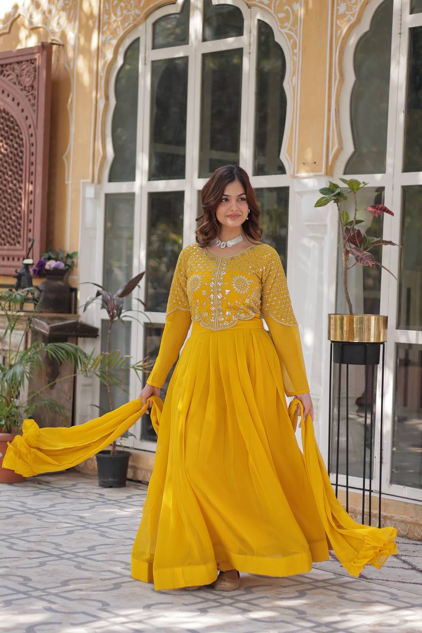 Graceful Faux Blooming Georgette Gown With Dupatta