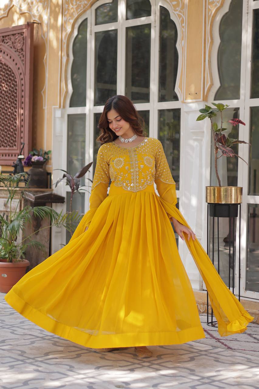 Graceful Faux Blooming Georgette Gown With Dupatta